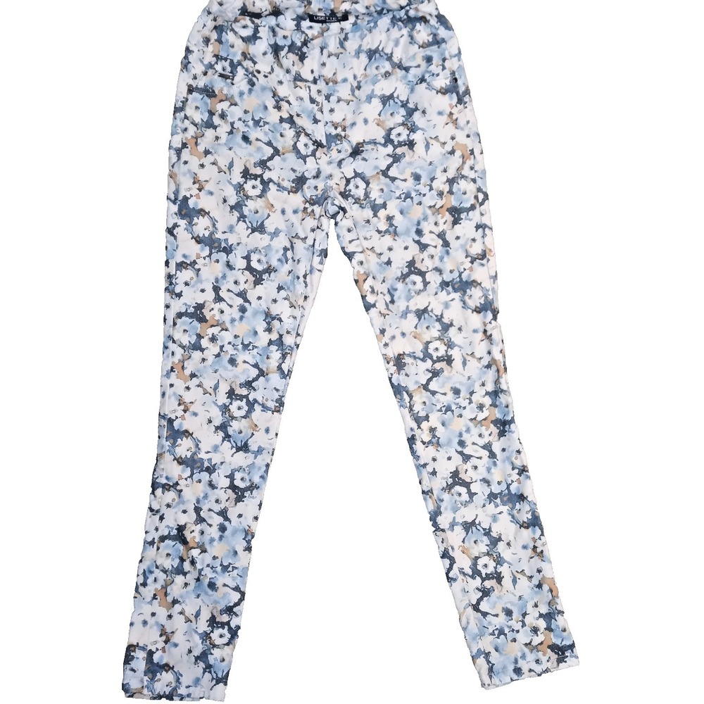 LISETTEL MONTRÉAL  6  Blue Brown  Stretch Slim Fit Floral Jeggings Pants Pull on